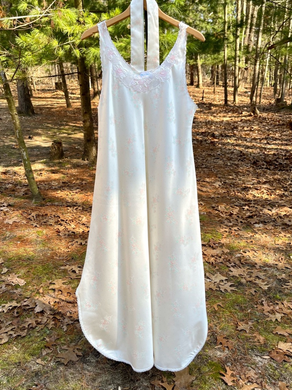 80s Sara Beth Lord & Taylor Pastel Floral Maxi Slip Dress Lace Coquette Bridal